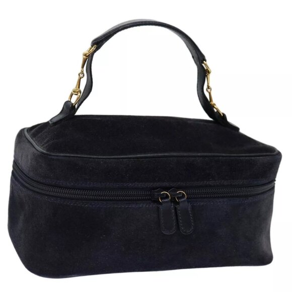 GUCCI Vanity Cosmetic Pouch Suede Navy - Picture 1 of 16